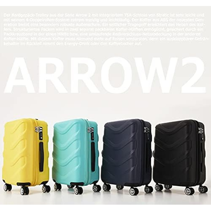 Валіза STRATIC Arrow 2 з жорстким корпусом, 4 колеса, TSA замок, тримач для напоїв, розмір S, жовта