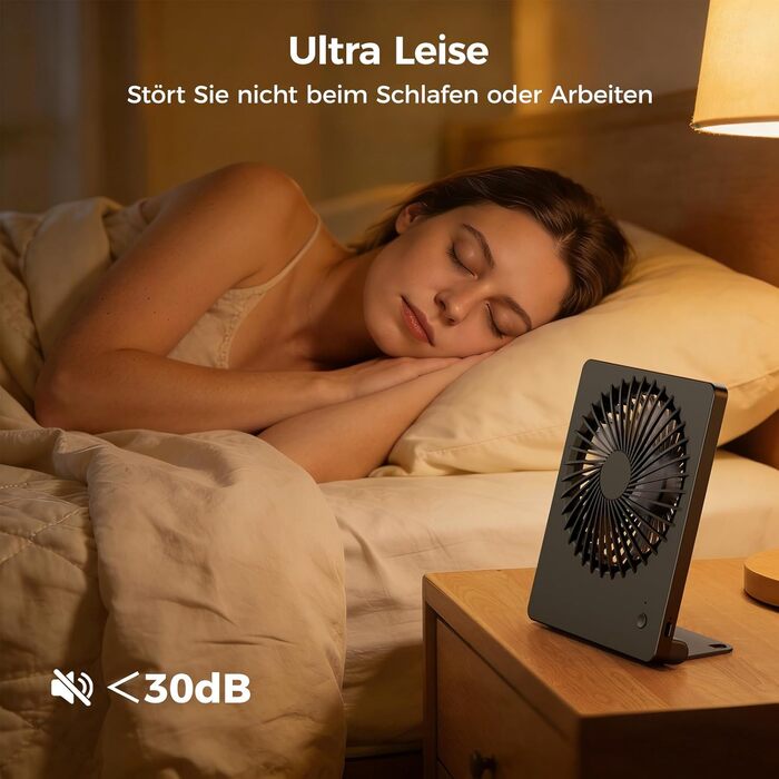 Портативний USB вентилятор TriPole з акумулятором 2000mAh, 3 швидкості, тихий (30дБ), регульований кут 180°, для офісу, подорожей - Чорний