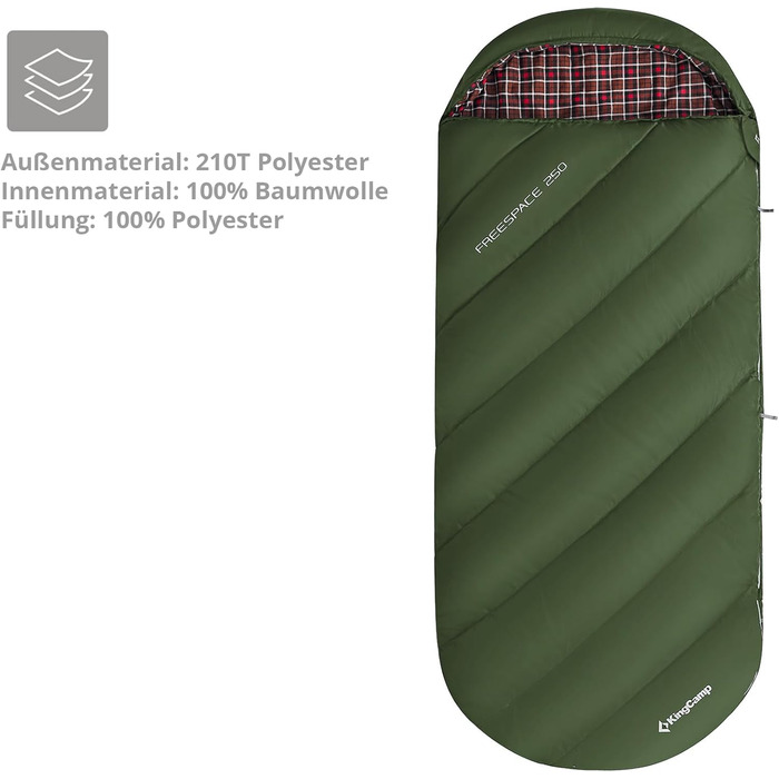 Зимовий спальний мішок KingCamp Freespace 250, широкий, бавовна, до -8°C