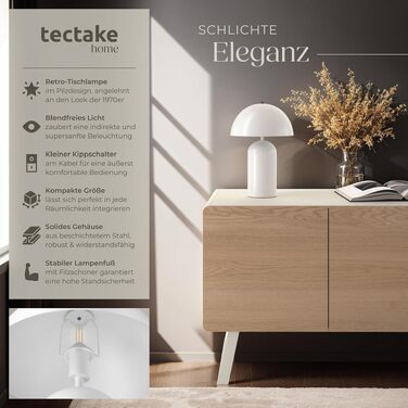 Настільна лампа tectake у формі гриба в ретро-стилі Vintage — світильник для читання та нічник у вітальню, білий