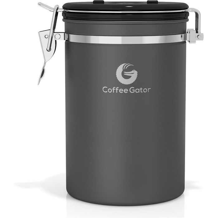Набір кавових контейнерів Coffee Gator з нержавіючої сталі (2 шт.) – зберігає каву свіжою довше. З датою розкриття, CO2-вентилем та мірною ложкою.