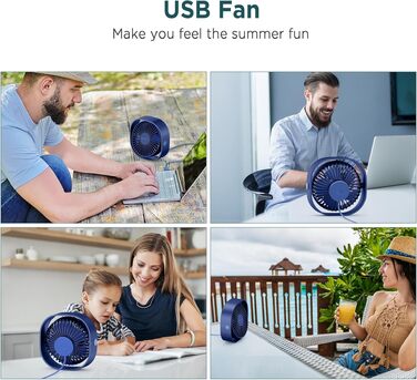 Вентилятор USB EasyAcc міні, настільний з обертанням 360°, 3 швидкості, синій (Marineblau) - гарантія 2 роки