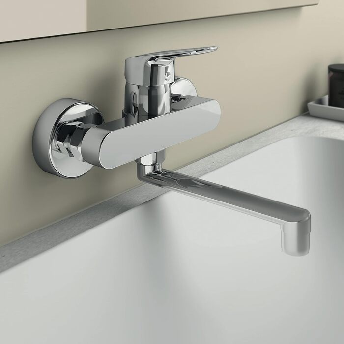 Змішувач настінний Ideal Standard Ceraflex з одним важелем, витяжка 202 мм, хромований, з регульованими з'єднаннями, водозберігаюча картридж CLICK