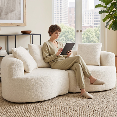 Диван 3-місний 207 см Cloud Sofa з ефектом chenille, 4 декоративні подушки, безінструментальна збірка, кремово-білий