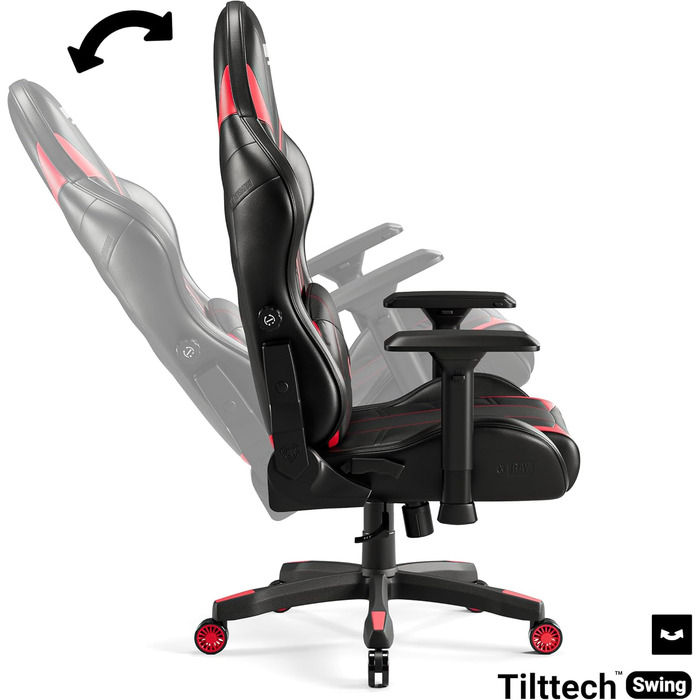 Ігрове крісло Diablo X-Ray King XL, ергономічне, штучна шкіра, чорний/червоний, 4D підлокітники, офісне, з перфорацією та гойданням