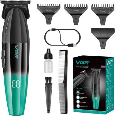 Професійна машинка для стрижки VGR 906 Fresh Fade, 9000 об/хв, бездротовий тример для бороди та волосся з DLC T-лезом, USB зарядка, зелена
