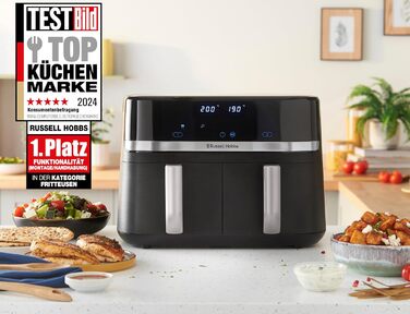 Аерофритюрниця Russell Hobbs SatisFry 9 л, 2 камери, 9 програм, тиха, без олії, посудомийна, до 200°C, функція підтримки тепла