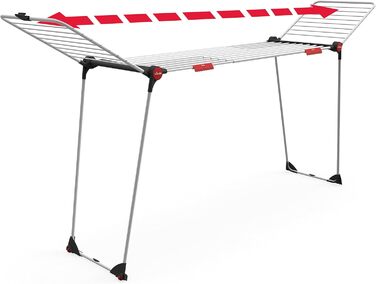 Сушарка для білизни Vileda Infinity Flex Plus, розсувна до 2 м, 30 м трос, високі крила XXL, тримачі для дрібних речей, еко-упаковка, біло-чорно-червона