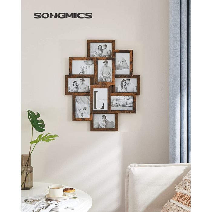 Фоторамка SONGMICS на 10 фото 10x15 см, дерев'яна (MDF), вінтажний коричневий RPF20WT
