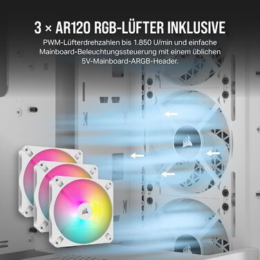Корпус для ПК CORSAIR 3000D RGB Airflow, середній, білий, з 3 AR120 RGB вентиляторами, підтримка 3-слотової GPU, до 8 вентиляторів 120 мм, високий повітряний потік