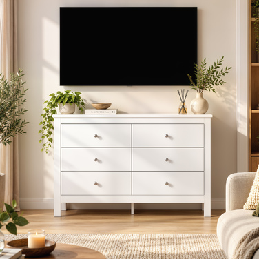 Комод на 6 шухляд, бічний столик (sideboard) з плавним ходом висувних ящиків для спальні, вітальні або передпокою, 118 x 39,5 x 75,5 см, білий
