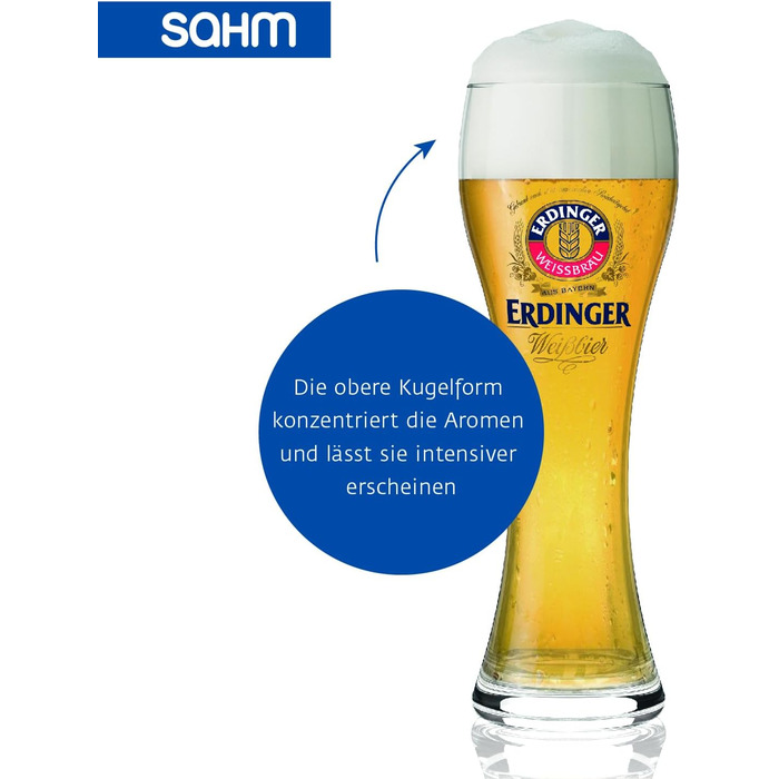 Набір келихів для пшеничного пива ERDINGER 0,5 л, 6 шт — оригінальні склянки для вайсбір, ідеальний подарунок для поціновувачів пива