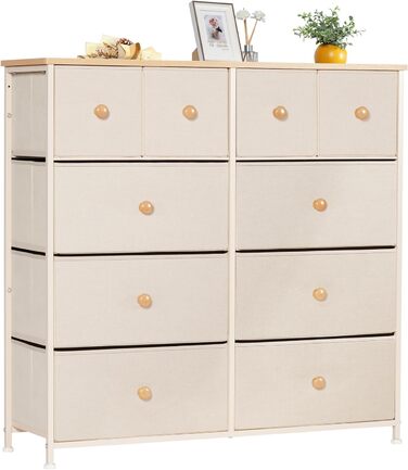 LYNCOHOME комод із 10 тканинних шухляд, органайзер для кухні, офісу, коридору, бежевий, тумба під ТВ