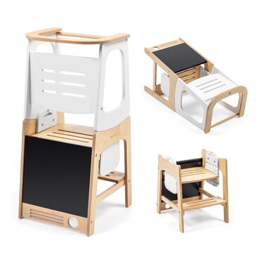 Дитяча Montessori-драбинка Maxi-Cosi Toucan 3-в-1 з дерева: помічник (лернтурм), стілець та стіл з інтегрованою дошкою, FSC-сертифікована натуральна деревина, навантаження до 150 кг