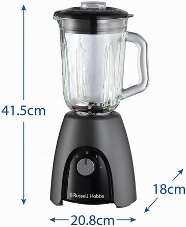 Стаціонарний блендер Russell Hobbs Smoothie Maker 27121-56, скляна чаша 1.5л, 850 Вт, 2 швидкості та імпульсний режим, Matte Charcoal