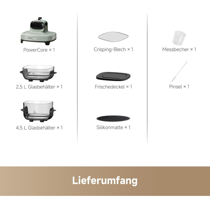 Фритюрниця Dreame Tasti AirFryer 5-в-1 з скляною чашею, 2.5L + 4.5L, 3D-конвекція, сенсорний дисплей, для дому та подорожей