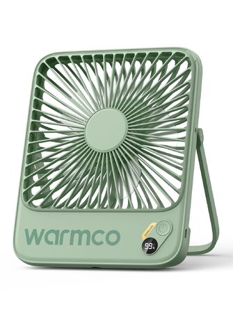 Вентилятор акумуляторний настільний Warmco 10000mAh 21 см, зелений: для офісу, спальні, кемпінгу, з цифровим дисплеєм та до 24 годин роботи