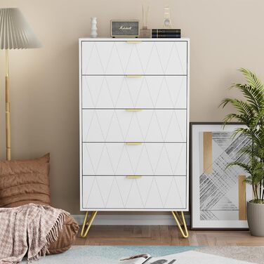 Набір з 2 комодів UEV 120x34x110 см, 10 шухляд, високий комод, тумба під ТВ, бічна тумба для вітальні, спальні, коридору, білий