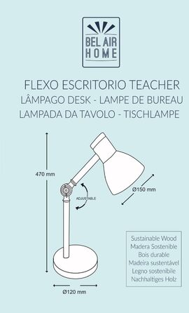 Настільна лампа Bel Air Home TEACHER 1xE27 з металу й дерева, сіра, для робочого столу, офісу, вітальні або спальні