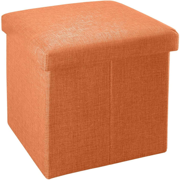 Складаний пуф INTIRILIFE 30x30x30 см, мандариновий, з місцем для зберігання, тканина під льон, куб-сидіння, пуф-ящик, сидіння-лава