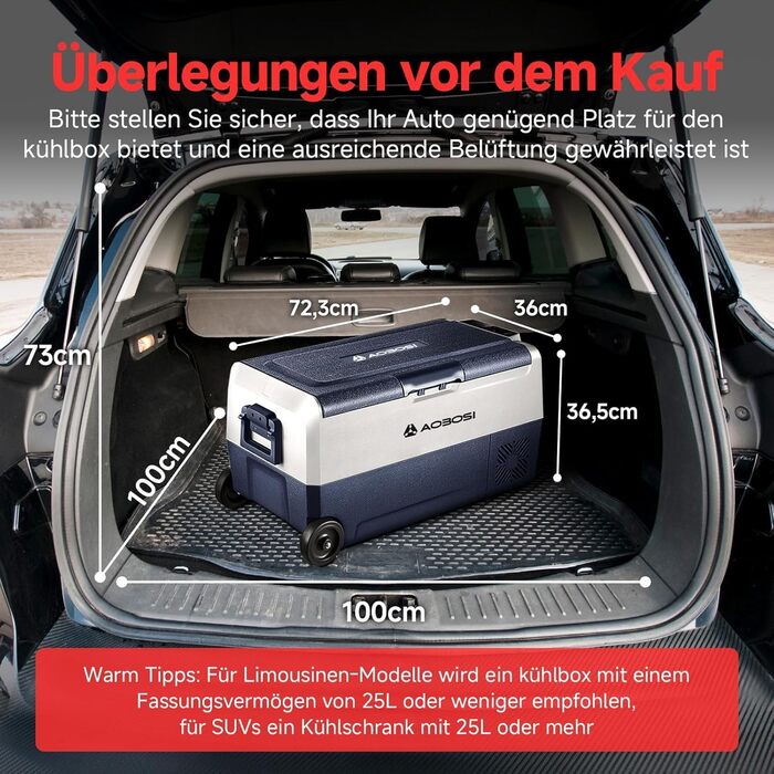 Автомобільний компресорний холодильник AAOBOSI 50л з Wi-Fi, 12/24V та 220V, -20°C для авто, кемпінгу, подорожей, двозонний, з регулюванням температури