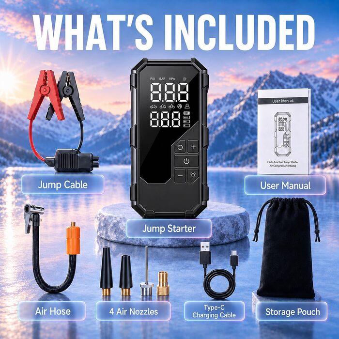Пусковий пристрій (бустер) 8000A з компресором 150 PSI та Powerbank для бензинових та дизельних двигунів