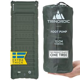 Надувний кемпінговий килимок Trinordic Extradicke: товщина 12 см, ширина 70 см, з ножним насосом та подушкою для походу, хайкінгу та байкпакінгу