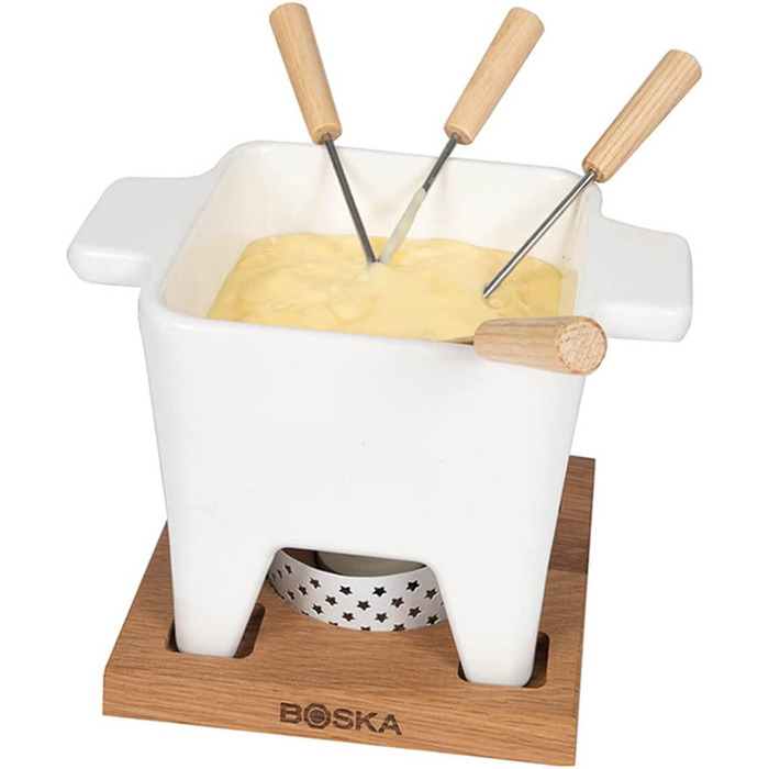 Фондю Boska Tapas Bianco L - для сиру та соусів, 600 мл - з підставкою та свічкою, для мікрохвильової печі та посудомийної машини