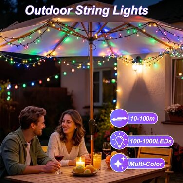 Світлодіодна гірлянда для вулиці та дому 60м 600LED, багатоколірна, IP44 водонепроникна, 8 режимів роботи, з таймером та пам'яттю для саду, балкона та кемпінгу