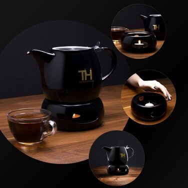 Чайник Thiru Design 1,2 л з порцеляни та кераміки, з нержавіючим ситечком, ручна робота, преміум, знімна сітка, нова кришка, модель 2023