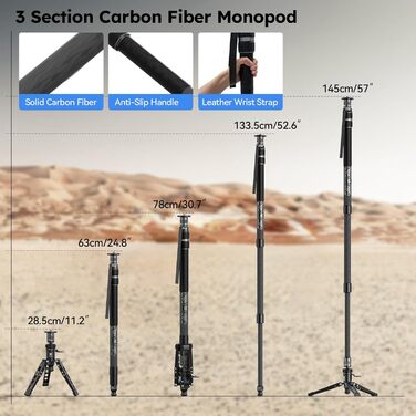 Монопод SIRUI SVM-145P Rapid System, карбоновий, 145 см, педаль, швидке регулювання, легкий 1.52 кг, навантаження до 10 кг