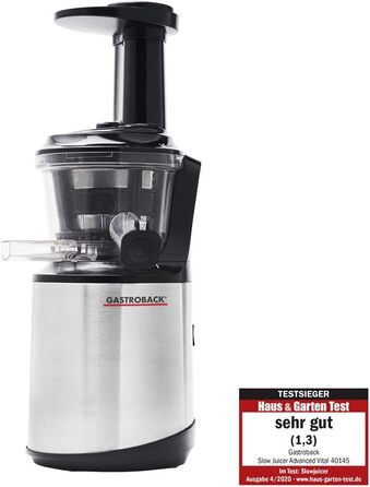 Соковижималка GASTROBACK Slow Juicer Advanced Vital, чорна, срібляста, повільного віджиму, для овочів і фруктів