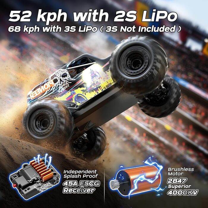 Радіокерований автомобіль 1/14 Brushless 70 км/год, 4WD, з амортизаторами, 2x LiPo акумулятори (Синій)