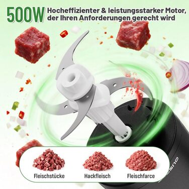 Електричний подрібнювач OUSFOT Multizerkleinerer 1.8л, 500W, скляна чаша, для овочів, фруктів, м'яса, чорний