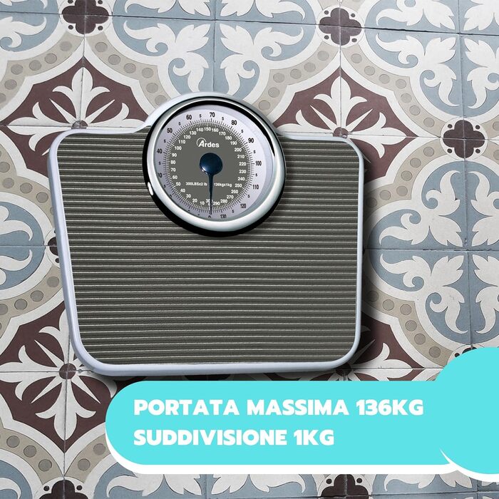 Механічна вага ARDES AR2PP2M без батарей, вінтаж, антиковзкий килимок, кг/фунти