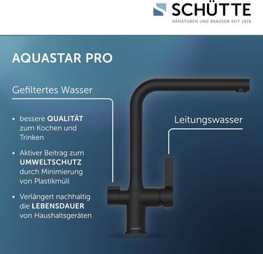 Кухонний змішувач SCHÜTTE 99805 AQUASTAR PRO 3-в-1 з системою фільтрації води від вапна та важких металів, чорний