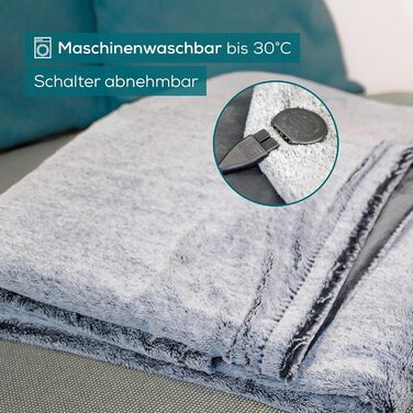 Електрична грілка-ковдра Beurer HD 75 Nordic Grey Green Planet, з переробленого матеріалу, 6 температурних режимів, м'яка, автоматичне вимкнення, 180x130 см