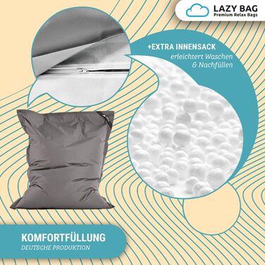 Великий крісло-мішок LAZY BAG Classic XXL 140x180 см, 2-в-1 для сидіння та лежання, наповнювач EPS, знімний нейлоновий чохол, темно-сірий, для дому та вулиці