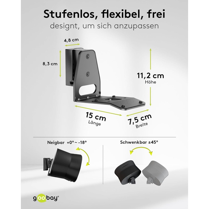 Стійка для колонок Goobay 71 см, чорна, для Sonos Era 300, вантажність 5 кг, з кабельним менеджментом