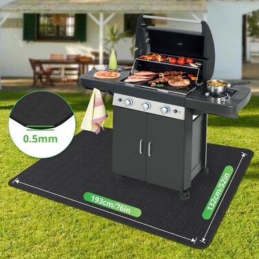 Захисний килимок для гриля UBeesize Grillmatte 132x193 см, вогнетривкий, для тераси, саду, чорний