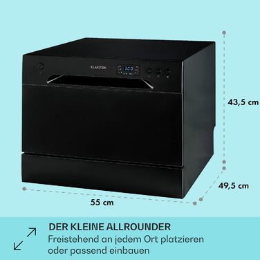 Посудомийна машина Klarstein Mini для 6 персон: компактна, тиха, з 7 програмами, для дому, офісу та кемпінгу, з підключенням до води