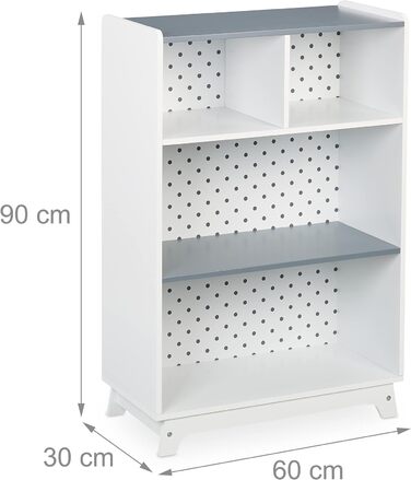 Дитяча полиця для іграшок і книг Relaxdays, 4 секції, 90x60x30 см, для хлопчиків і дівчаток, біла/сіра