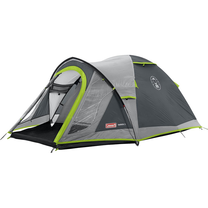 Намет Coleman Darwin 3 Plus для 2-4 осіб, купольний, легкий і компактний, 100% водонепроникний, пришита підлога, для кемпінгу та туризму, швидке встановлення, сірий