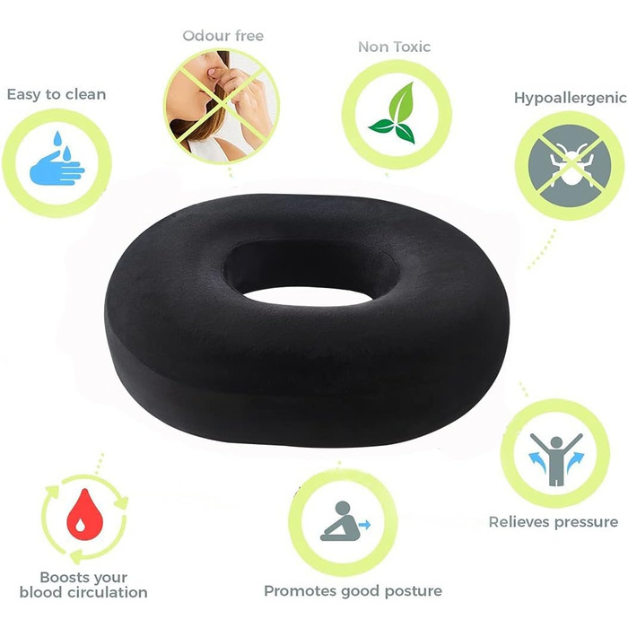 Подушка для сидіння Donut з отвором під куприк: ортопедична, для офісного крісла, вагітних, післяпологового періоду, при геморої та ішіасі, чорно-бірюзова
