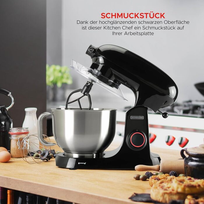 Кухонна машина BOURGINI Steel Kitchen Chef 5,5 л, 1800 Вт, ретро, чорна