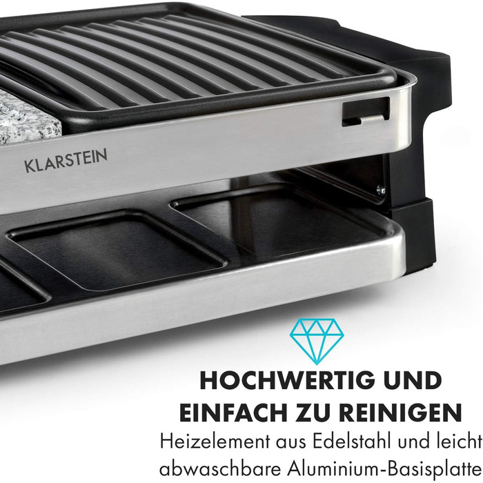 Раглеті-гриль Klarstein Sirloin: 2-в-1, 1500 Вт, для 8 осіб, алюмінієва та натуральна гранітна поверхні, сталеві сковорідки