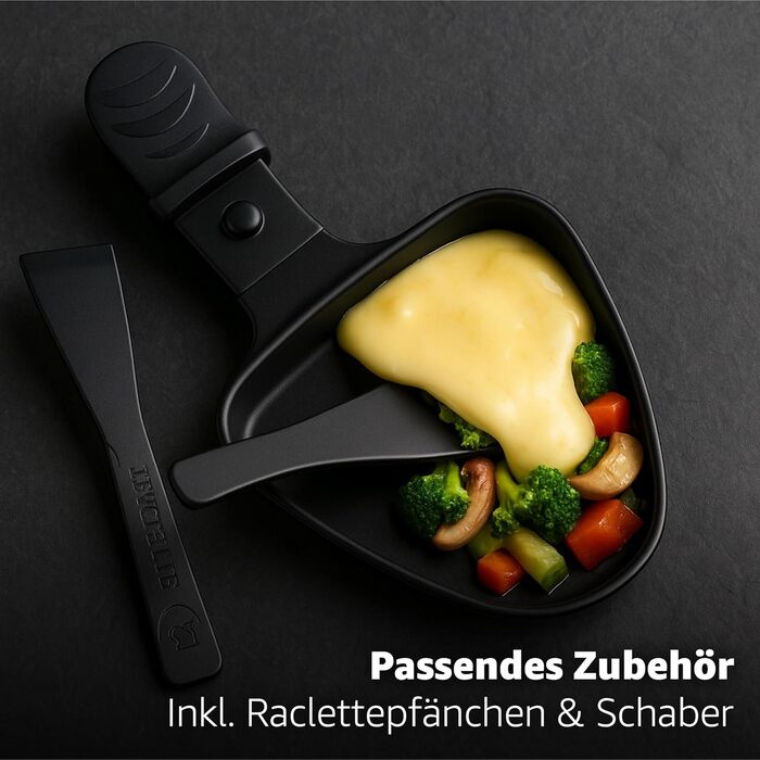 Набір для раклету 8er Raclette - гриль для столу з антипригарними сковорідками та скребком, гранітна та антипригарна пластини (круглий)