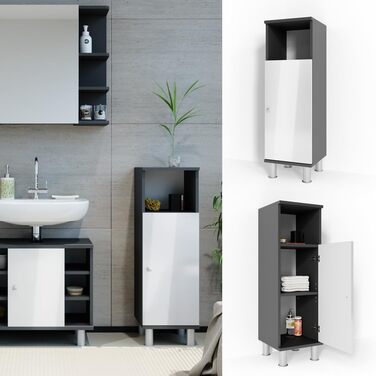 Пенал для ванної Vicco Fynn, антрацит/білий глянець, 30x95 см