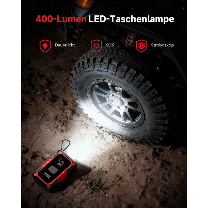 Пусковий пристрій GOOLOO A5 4000A з компресором 160 PSI та функцією Powerbank, червоний