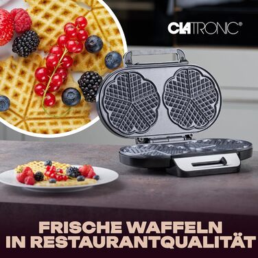 Вафельниця Clatronic WA 3745, 1200 Вт, антипригарне покриття, регульоване підсмаження, серцева форма, 2 вафлі за раз